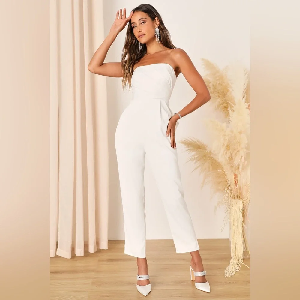 Lulus Beloved Bliss Ivory Strapless Slim Leg Bow Jumpsuit-Size XS NWOT - Picture 4 of 14